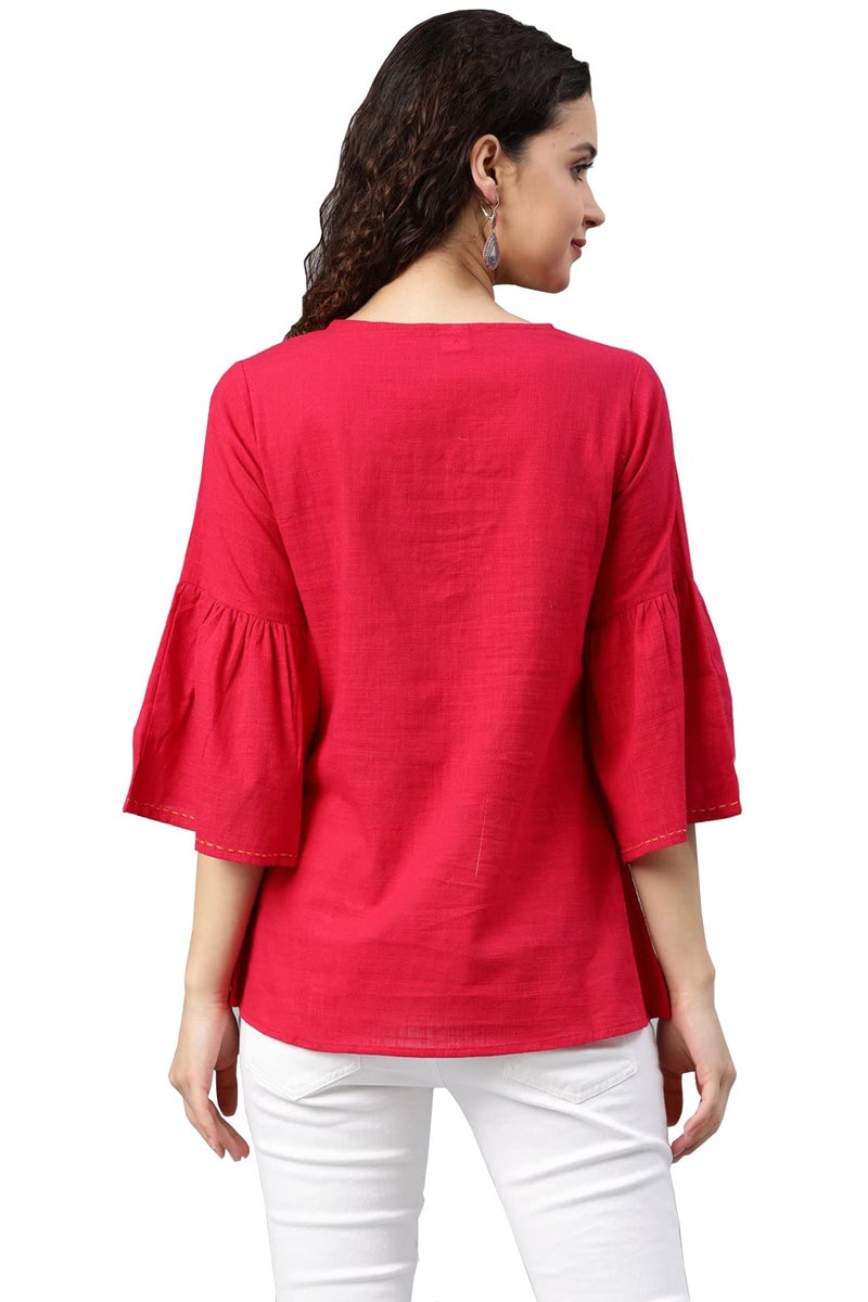 Yash Gallery Women's Elephant Print Cotton Bell Sleeve Summer Tops (Pink, XL) - Image 4
